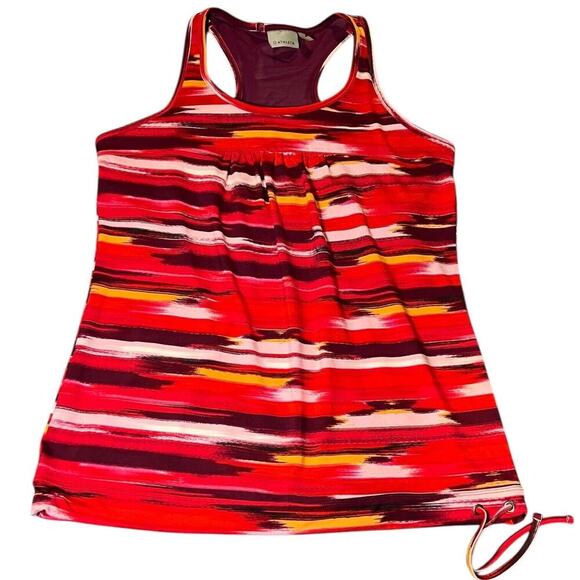 Athleta Women's Large Red Pink Tinker Tank Racerback Sleeveless Striped‎ Top Bra - Picture 1 of 6